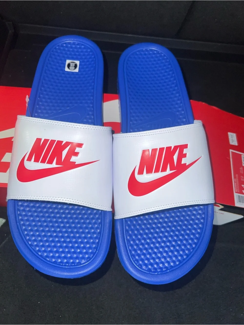 New Nike Benassi JDI Game Royal/White Men's Slides Sandals 343880-410 Size 14